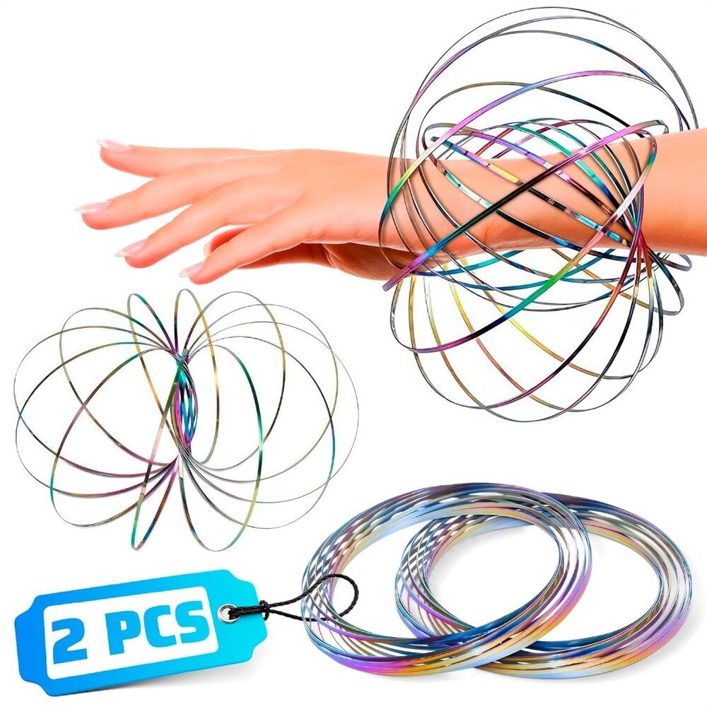 2 Pcs Flow Ring Spinner Ring Arm Toy - 5.1" Color - Changing Fidget Flow Toy wit